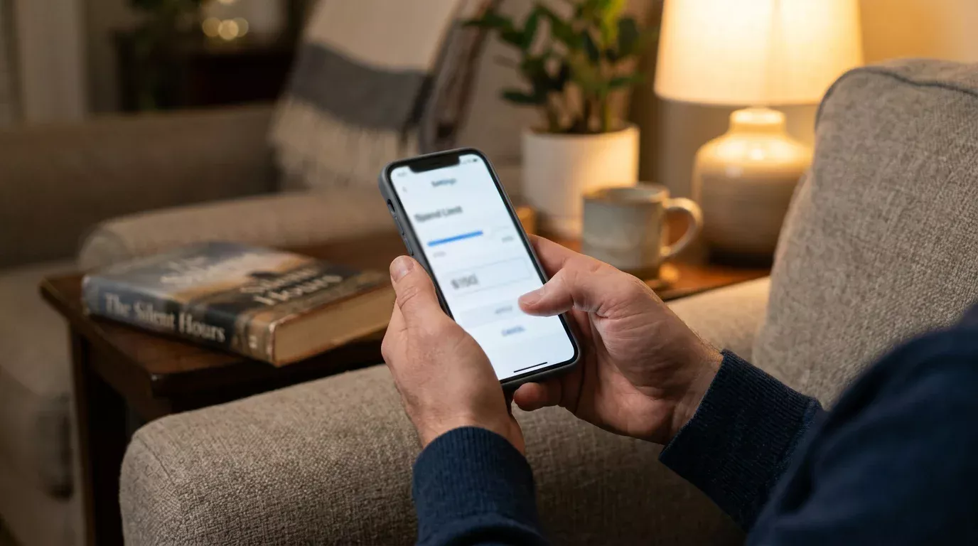 Persoon stelt een budget in op een telefoon voor verantwoord wedden